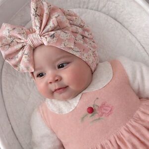 Cherry blossom Floral Pink Baby Turban baby hat with a bow, spring baby hat